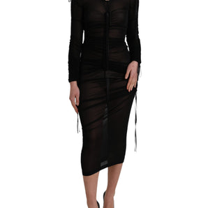 Dolce & Gabbana Black Sheer Bodycon Sheath Midi Dress