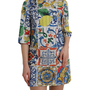 Dolce & Gabbana Multicolor Majolica 3/4 Sleeves Shift Dress