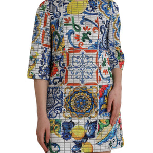 Dolce & Gabbana Multicolor Majolica 3/4 Sleeves Shift Dress