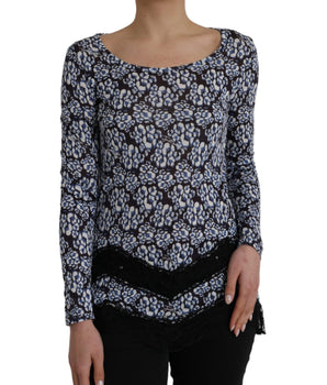 Just Cavalli Blusa interior de manga larga con encaje floral azul