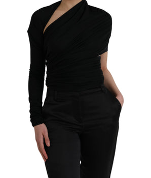 Dolce &amp; Gabbana Top asimétrico de manga larga con recorte de lana negro