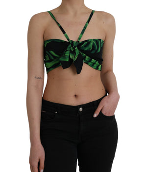Dolce &amp; Gabbana Top corto halter de seda con hojas verdes y negras