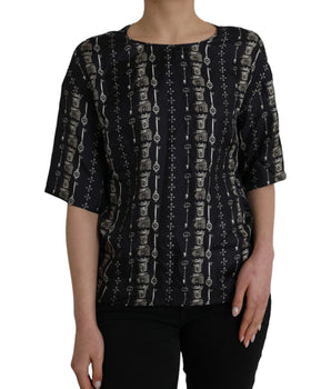 Dolce &amp; Gabbana Camiseta blusa de seda con estampado Key Castle negra
