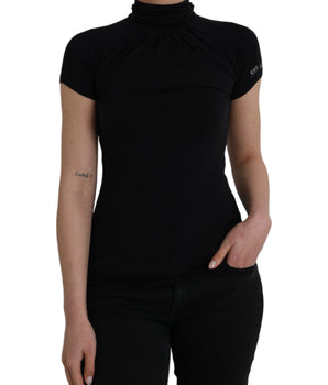 Costume National Black Turtleneck Viscose Short Sleeve Top
