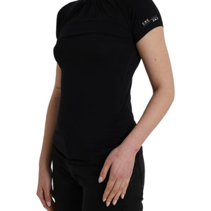 Costume National Black Turtleneck Viscose Short Sleeve Top