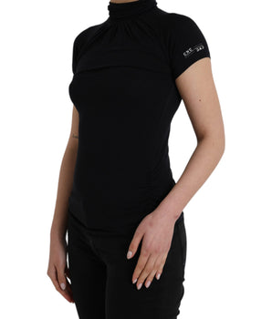 Costume National Black Turtleneck Viscose Short Sleeve Top
