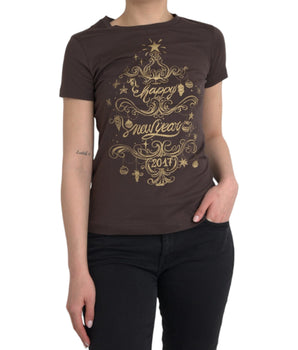 Dolce &amp; Gabbana Camiseta marrón con cuello redondo y estampado de motivos 2017