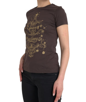 Dolce &amp; Gabbana Camiseta marrón con cuello redondo y estampado de motivos 2017