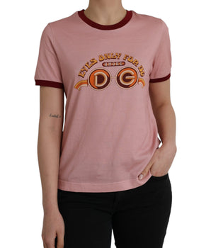Dolce &amp; Gabbana Camiseta rosa de algodón de manga corta con cuello redondo