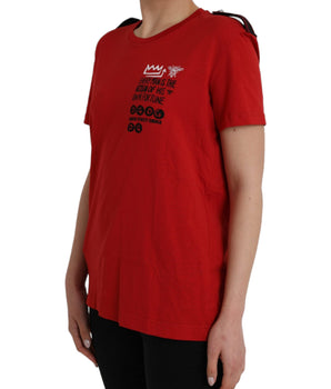 Dolce &amp; Gabbana Camiseta roja con cuello redondo y estampado gráfico de algodón
