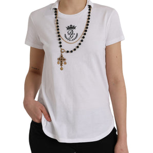 Dolce & Gabbana White Cotton Necklace Short Sleeves T-shirt