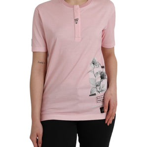 Dolce & Gabbana Pink Floral Print Cotton Short Sleeves T-shirt