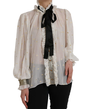 Dolce &amp; Gabbana Blusa blanca con cuello Ascot en mezcla de seda