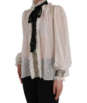 Dolce &amp; Gabbana Blusa blanca con cuello Ascot en mezcla de seda