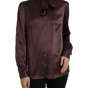 Dolce & Gabbana Brown Ascot Collar Long Sleeve Top Blouse