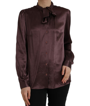 Dolce &amp; Gabbana Blusa de manga larga con cuello Ascot marrón
