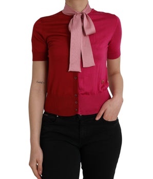 Dolce &amp; Gabbana Jersey rosa de manga corta con cuello Ascot