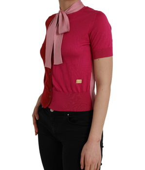 Dolce &amp; Gabbana Jersey rosa de manga corta con cuello Ascot