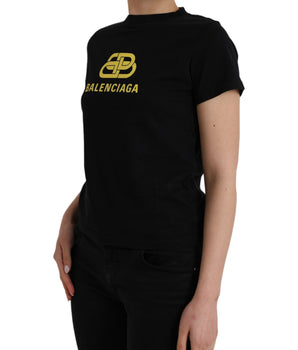 Balenciaga Camiseta de manga corta con cuello redondo y estampado de logo de algodón negro