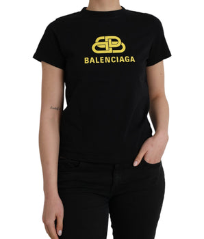 Balenciaga Camiseta de manga corta con cuello redondo y estampado de logo de algodón negro