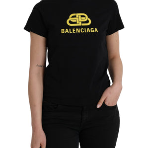 Balenciaga Black Cotton Logo Crew Neck Short Sleeves T-shirt