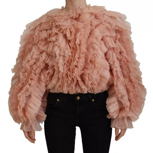 Dolce & Gabbana Pink Ruffles Long Sleeves Pullover Sweater