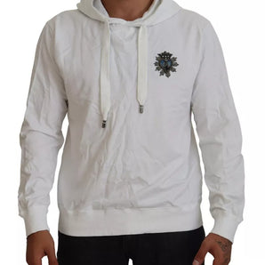 Dolce & Gabbana White Cotton Hooded Sweatshirt Logo Sweater