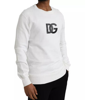 Dolce &amp; Gabbana White Logo Cotton Crew Neck Pullover Sweater
