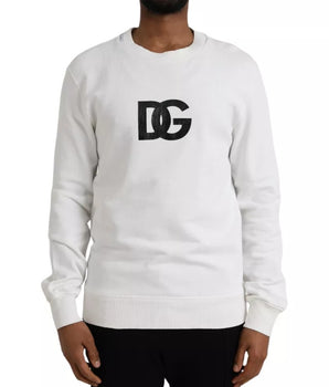 Dolce &amp; Gabbana White Logo Cotton Crew Neck Pullover Sweater