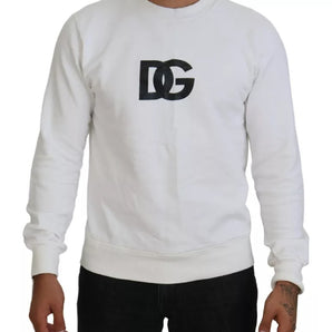 Dolce & Gabbana White Logo Cotton Crew Neck Pullover Sweater