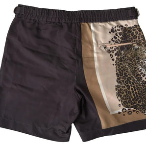 Dolce & Gabbana Dark Brown Leopard Beachwear Swimwear Shorts