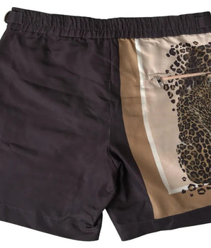 Dolce & Gabbana Dark Brown Leopard Beachwear Swimwear Shorts