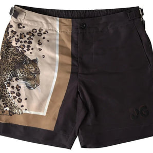 Dolce & Gabbana Dark Brown Leopard Beachwear Swimwear Shorts