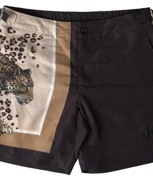 Dolce & Gabbana Dark Brown Leopard Beachwear Swimwear Shorts