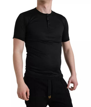 Dolce & Gabbana Black Buttoned Roundneck Short Sleeve T-shirt