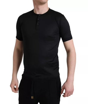 Dolce & Gabbana Black Buttoned Roundneck Short Sleeve T-shirt