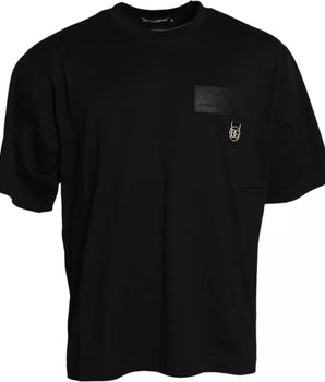 Dolce &amp; Gabbana Black Logo Patch Cotton Crew Neck T-shirt