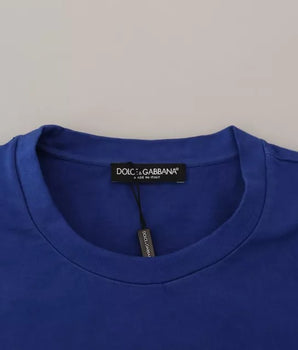 Dolce & Gabbana Blue Logo Print Crewneck Cotton T-shirt