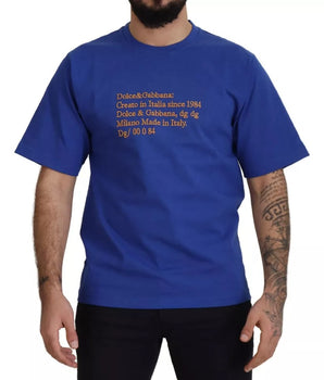 Dolce & Gabbana Blue Logo Print Crewneck Cotton T-shirt