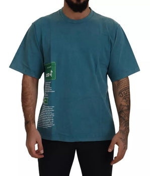 Dolce & Gabbana Blue Logo Print Crewneck Tee Cotton T-shirt
