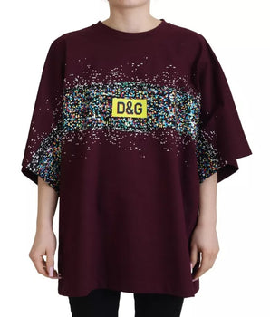 Dolce &amp; Gabbana Camiseta de algodón con cuello redondo y estampado Bordeaux D&amp;G