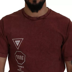 Dolce & Gabbana Maroon Printed Crewneck Tee Cotton T-shirt