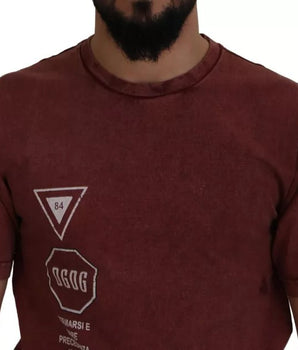 Dolce & Gabbana Maroon Printed Crewneck Tee Cotton T-shirt