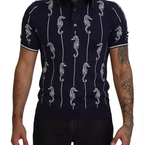 Dolce & Gabbana Dark Blue Sea Horse Collared Polo T-shirt