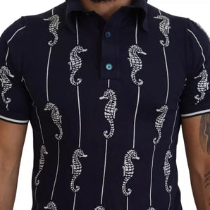 Dolce & Gabbana Dark Blue Sea Horse Collared Polo T-shirt