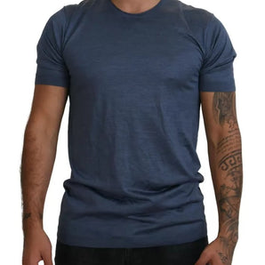 Dolce & Gabbana Light Blue Silk Men Short Sleeves T-shirt