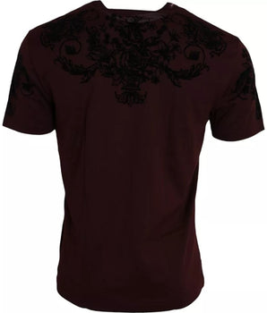 Dolce & Gabbana Maroon DG Crown Floral Crewneck Men T-shirt