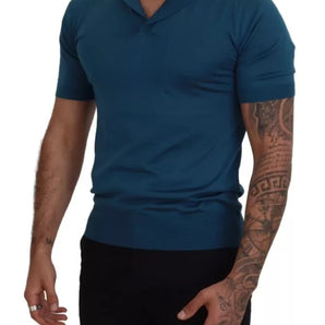 Dolce & Gabbana Blue Collared Short Sleeves Silk T-shirt