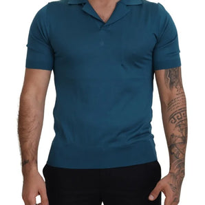 Dolce & Gabbana Blue Collared Short Sleeves Silk T-shirt