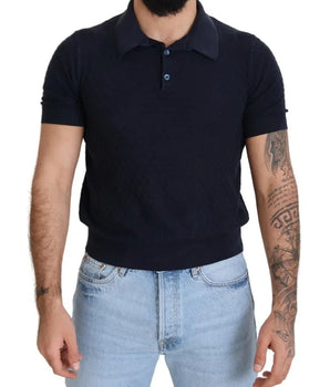 Dolce & Gabbana Dark Blue Collared Polo Casual Silk T-shirt